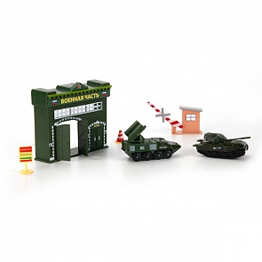 Набор из 2-х металлических машинок – Воинская часть, с аксессуарами, 7,5 см. (Технопарк, 30615sim)